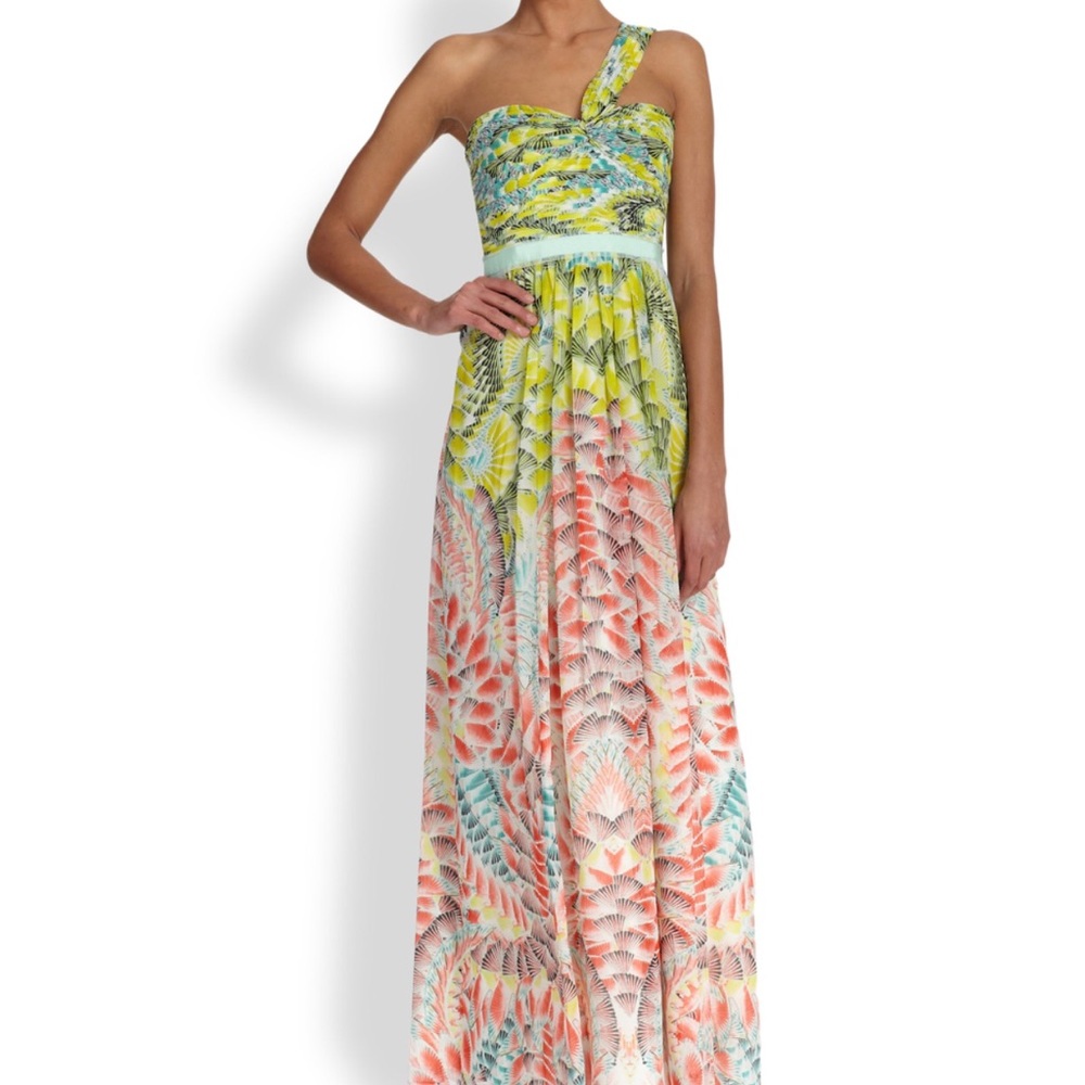 One shoulder tropical print maxi dress